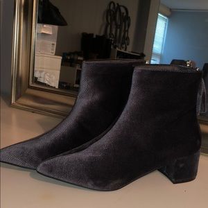 Blue Faux Snakeskin Velvet Booties